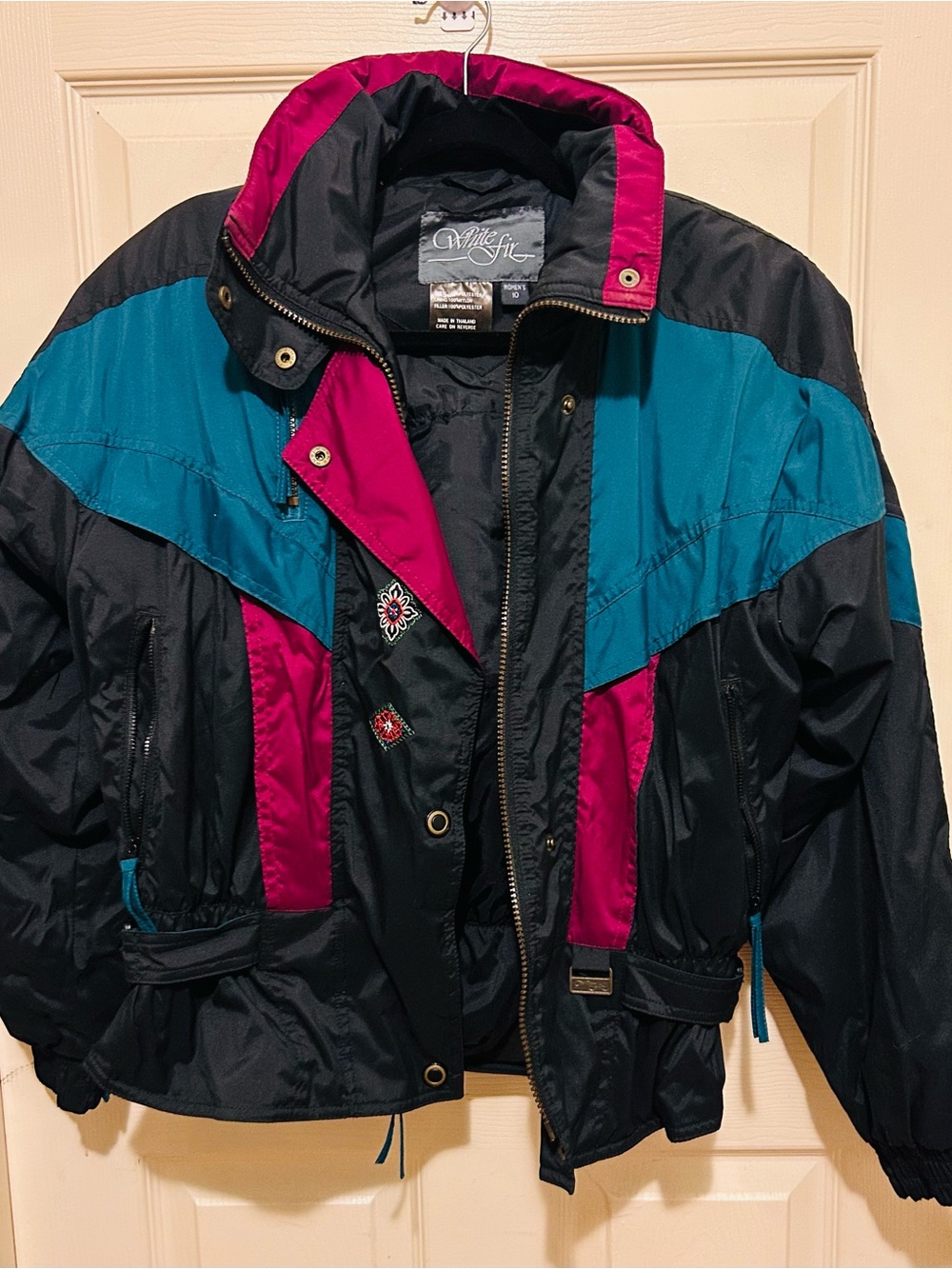 WHIT Colorblock Ski Jacket in Black, Teal & Magenta